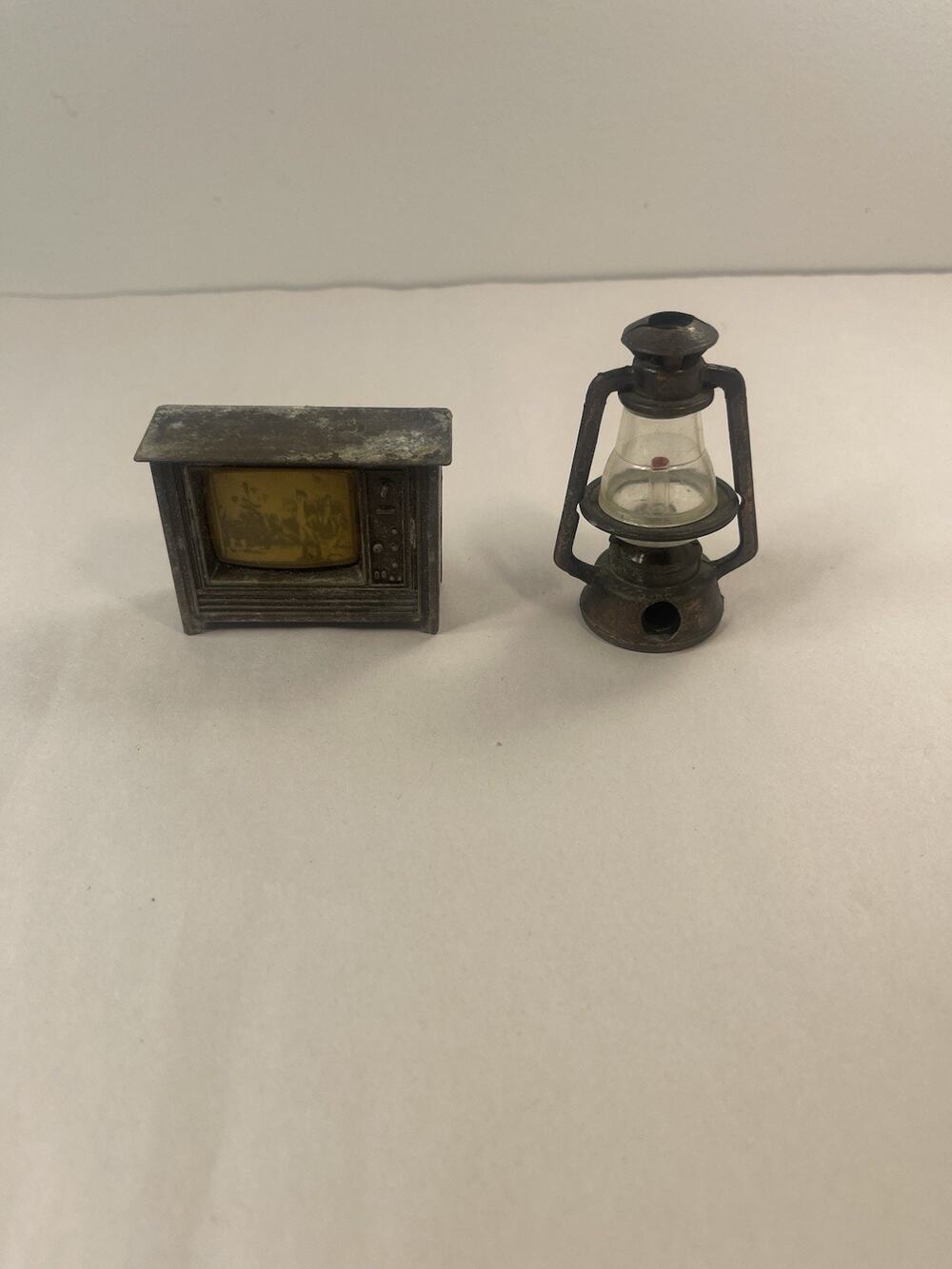 Vintage Miniature Metal Pencil Sharpeners TV & Lantern Collectible Set